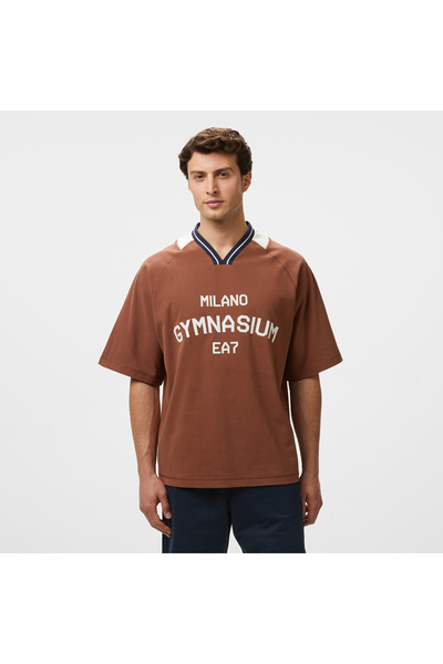 EA7 Erkek Kahverengi Bisiklet Yaka T-Shirt