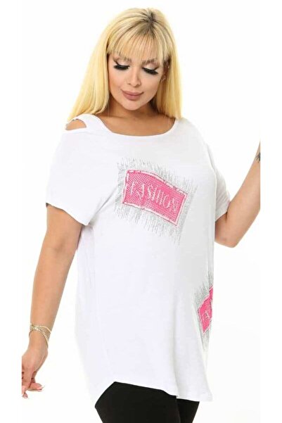 Kheos Βάρκα με στρογγυλό λαιμό παράθυρο πέτρα ώμου με εμπριμέ κοντό μανίκι νυ...