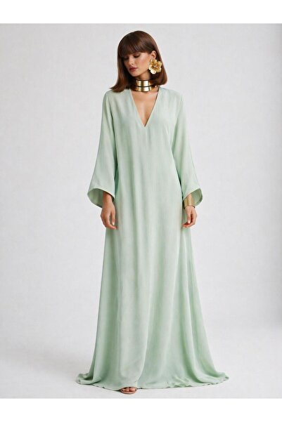 SERAVENZA COUTURE Maxi Length V-Neck Long Sleeve Stylish Event Dress Cou-112