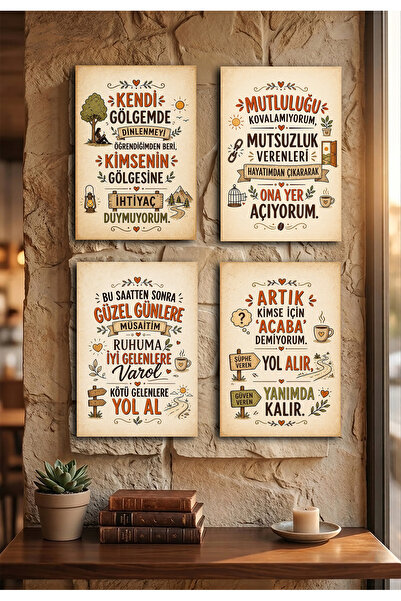 HAYAL ODASI STORE 4'lü Motivasyon Serisi Ahşap Tablo Seti - Süblimasyon Baskı...