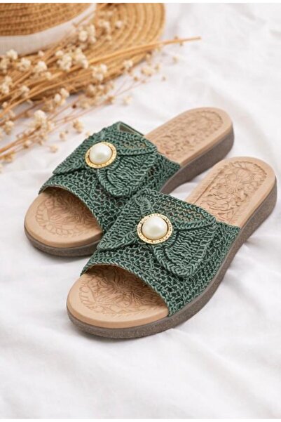 PAPUCUMUN DÜNYASI Ψάθινες πλεκτές γυναικείες παντόφλες, παντόφλες για το σπίτ...