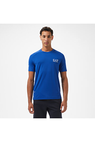 EA7 Erkek Mavi Bisiklet Yaka T-Shirt