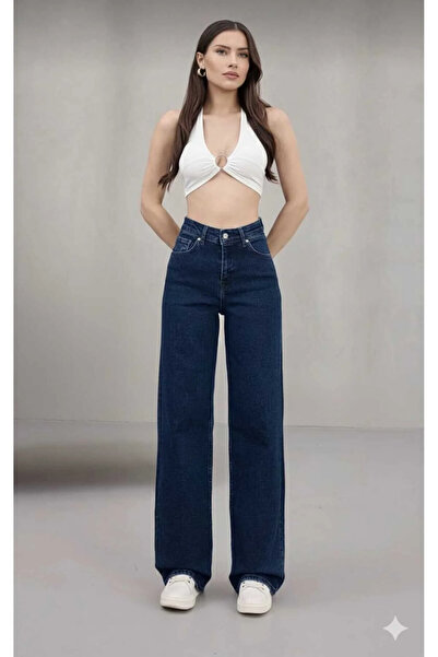 Lixera Meex Dark Blue Extra High Waist Wide Leg Loose Jean Trousers