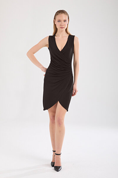 IMBUE V-Neck Draped Wrap Bodycon Brown Mini Dress