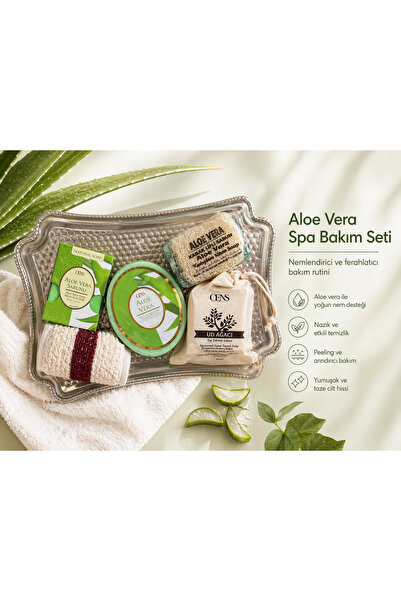 Aloe Vera Bakım Seti | Nemlendirici Doğal Sabun Seti, Süngerli & Kabak Lifli Sabun + Banyo Lifi