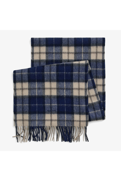 Gant Unisex Lacivert Yünlü Kareli Atkı