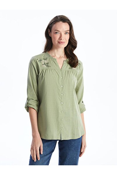 LC Waikiki Lcw Grace Green Collared Floral Women's Shirt