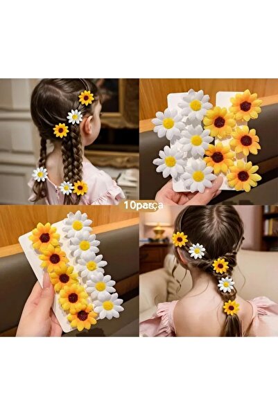 suprizegift Kız çocuk 10 adet papatya ve ayçiçeği pens toka seti