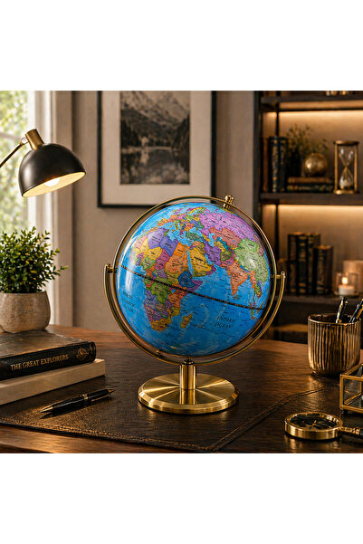 hediyeconcepti Masa Üstü Dönen Dünya Küre Dekoratif Ofis Aksesuarı Gold Taban...