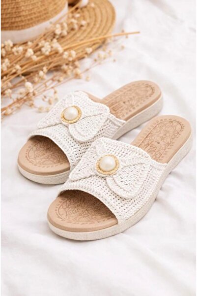 PAPUCUMUN DÜNYASI Ψάθινες πλεκτές γυναικείες παντόφλες, παντόφλες για το σπίτ...