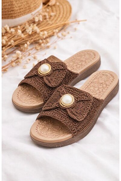 PAPUCUMUN DÜNYASI Ψάθινες πλεκτές γυναικείες παντόφλες, παντόφλες για το σπίτ...