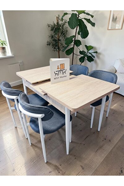MSY HOME 4 Kişilik Lina Antrasit Kumaş 80*130 Traverten Açılır Masa Sandalye ...