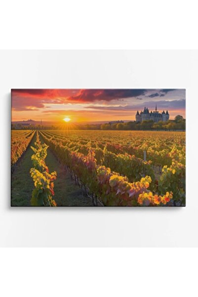 OEM Tablou pe pânză premium WOWCanvas, Peisaj cu vii în creșniță la apus, 90 ...