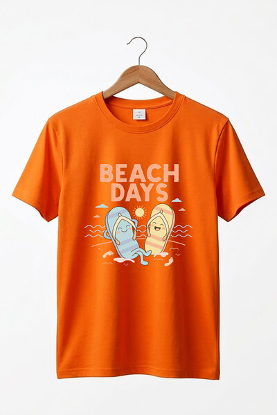 onsrawear تي شيرت أساسي للجنسين مطبوع عليه شعار Beach Days ذو طابع شاطئي للعط...