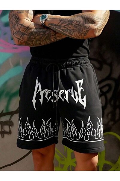 CLASSY.MODA Unisex γραφικά τυπωμένα μαύρα σορτς Streetwear Άνετη εφαρμογή