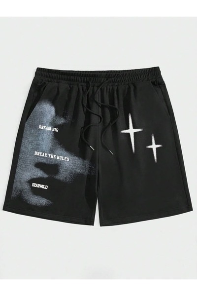 CLASSY.MODA Unisex γραφικά τυπωμένα μαύρα σορτς Streetwear Άνετη εφαρμογή