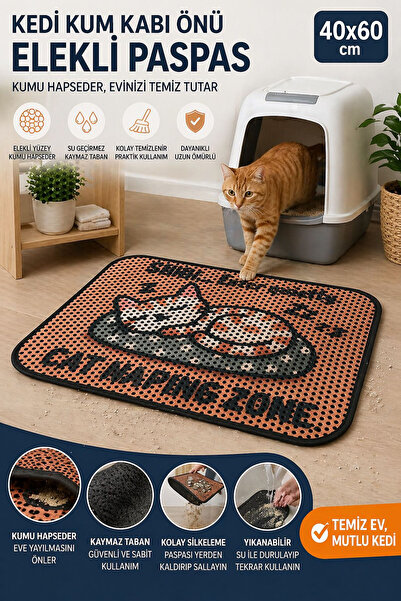 PAMEPAW Elekli Kedi Tuvaleti Önü Paspası – Kedi Kumu Toplayıcı – Çift Katmanl...