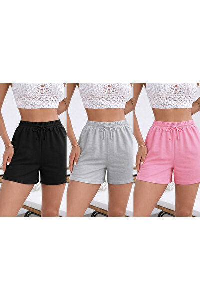 SANTAMİLA Σετ 3 τεμαχίων ροζ γκρι μαύρο σορτς με ελαστική μέση