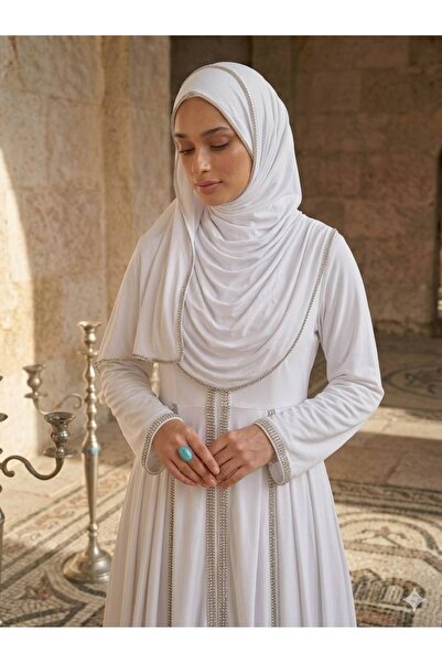 Nilbutik Shiny Stone Decorated Combed Cotton Hijab Evening Dress Shawl