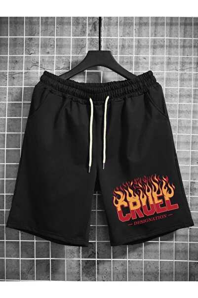 CLASSY.MODA Unisex γραφικά τυπωμένα μαύρα σορτς Streetwear Άνετη εφαρμογή