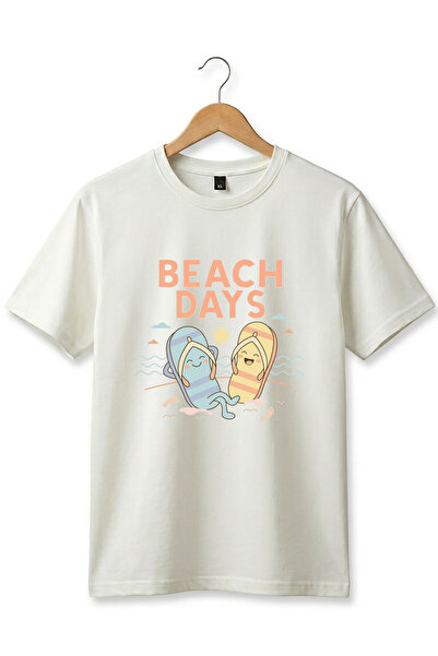 onsrawear تي شيرت أساسي للجنسين مطبوع عليه شعار Beach Days ذو طابع شاطئي للعط...