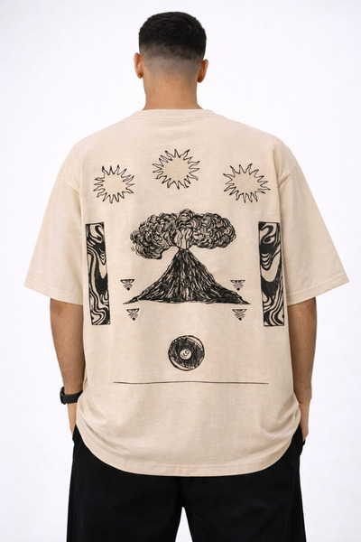 Nulivez Unisex Oversize T-Shirt with Back Print Volcano Graphic Pattern Stree...