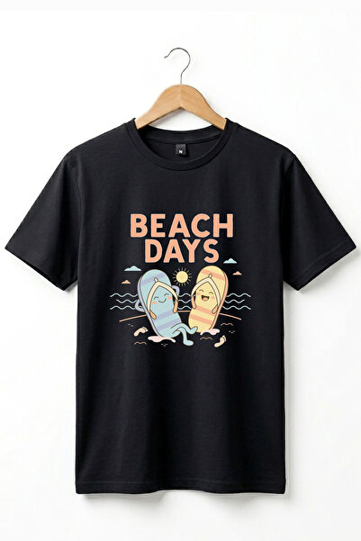 onsrawear تي شيرت أساسي للجنسين مطبوع عليه شعار Beach Days ذو طابع شاطئي للعط...