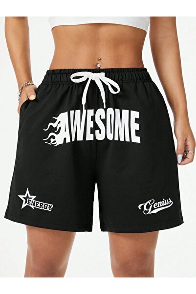 CLASSY.MODA Unisex γραφικά τυπωμένα μαύρα σορτς Streetwear Άνετη εφαρμογή