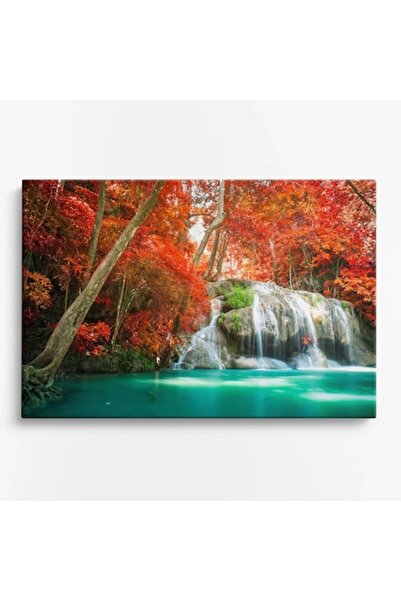 OEM Tablou pe pânză WOWCanvas, Cascadă în pădure de toamnă, 150 x 100 cm