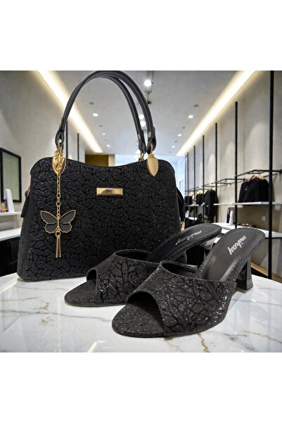 ZİVORA Γυναικείο Σετ Παντόφλες και Τσάντα σε Ασημί Μαύρο Χρώμα – Κομψό Σετ με...