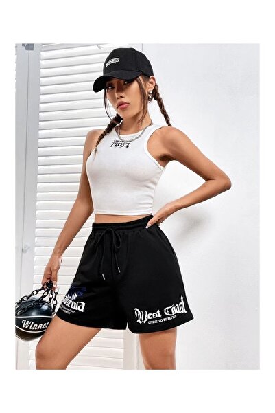 CLASSY.MODA Unisex γραφικά τυπωμένα μαύρα σορτς Streetwear Άνετη εφαρμογή