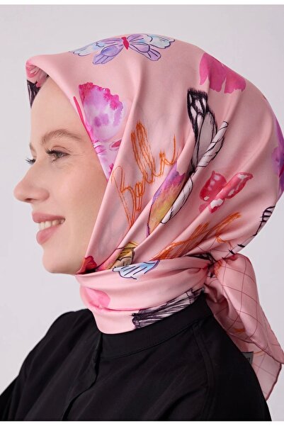 Belli Pink object pattern 100% twill silk scarf 4329-02