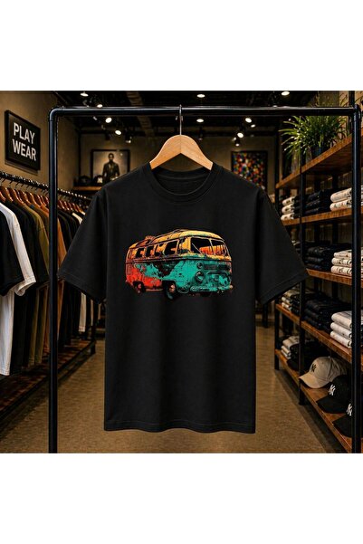 playwear Μπλουζάκι Old Minibus με στάμπα στο στήθος, 100% βαμβακερό, oversize...