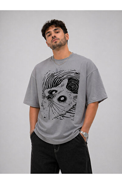 Nulivez Unisex Oversize T-Shirt Cat Graphic Printed Streetwear Comfortable Fi...