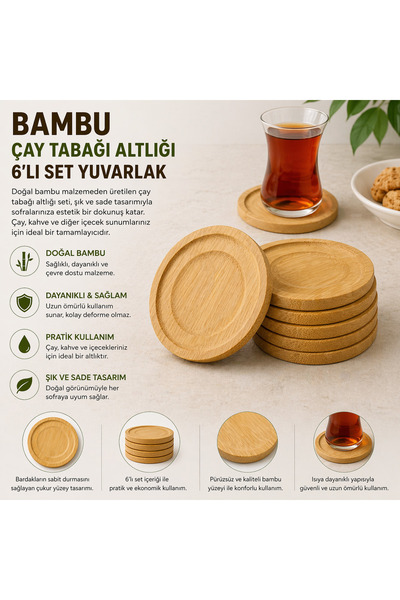 House Bird Set od 6 okruglih podmetača od bambusa za čaj – prirodni podmetači...