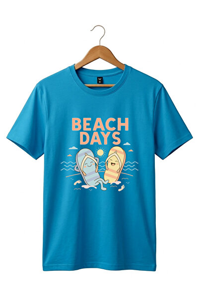onsrawear تي شيرت أساسي للجنسين مطبوع عليه شعار Beach Days ذو طابع شاطئي للعط...
