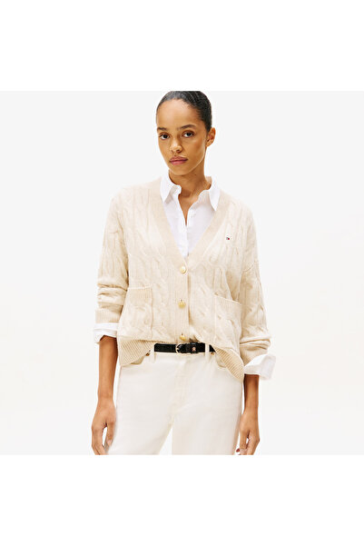 Tommy Hilfiger Soft Wool Cable Cardigan Kadın Bej Hırka