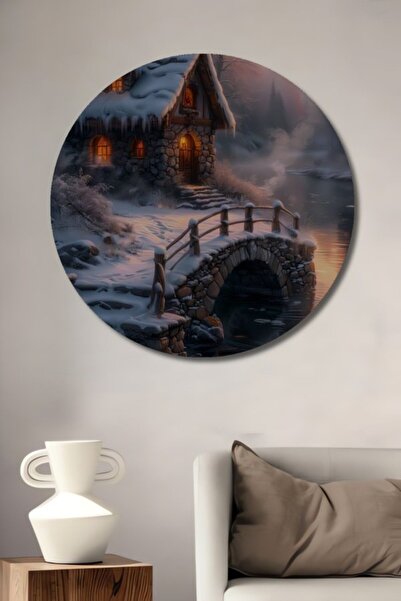 Teona Ahşap Στρογγυλό Ξύλινο Διακοσμητικό Τραπέζι Μαγικού Χειμερινού Παραμυθέ...