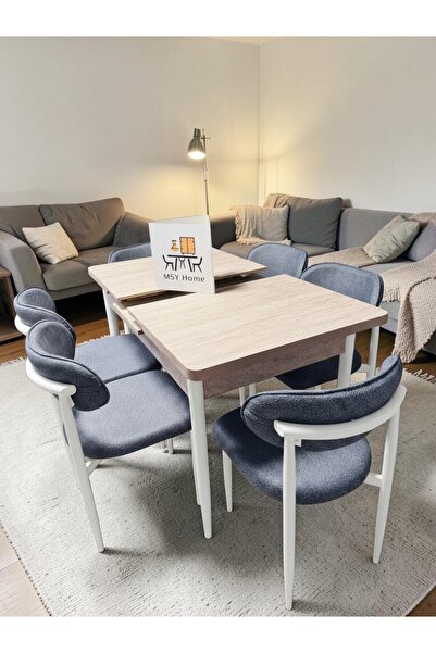 MSY HOME 6 Kişilik Lina A.Gri Kumaş 80*130 Traverten Açılır Masa Sandalye Set...