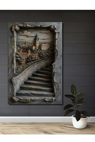 Teona Ahşap Κάστρο της Πράγας με θέα στις πέτρινες σκάλες, ρεαλιστικό ανάγλυφ...