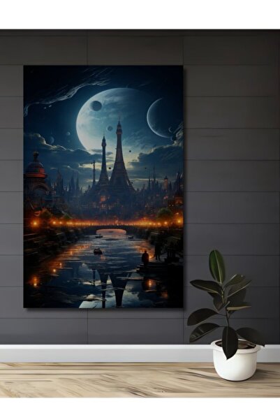 Teona Ahşap Φουτουριστικό Αστικό Τοπίο, Ξύλινο Διακοσμητικό Τραπέζι με Ελαιογ...