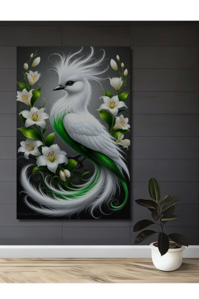 Teona Ahşap Μαγευτικό λευκό πράσινο φτερωτό πουλί και κρίνοι γεμάτοι κομψότητ...