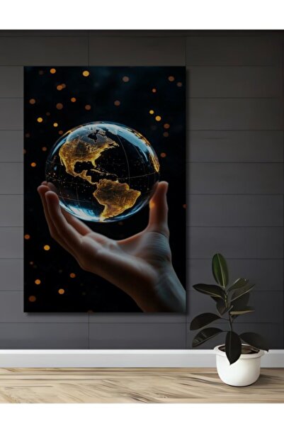 Teona Ahşap Φωτεινός Κόσμος στα Χέρια Μοντέρνα Τέχνη Ξύλινο Διακοσμητικό Τραπ...