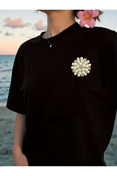 gencerco Μπλουζάκι Premium Oversize με στάμπα με λεπτομέρειες από μίνι πέρλες