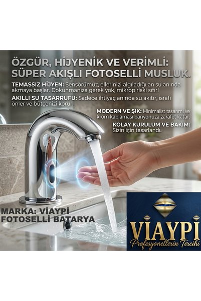 Viaypi Fotoselli Lavabo Bataryası Kod:503 - Çift Su Girişli (Sıcak&Soğuk) Fotoselli (Sensörlü) Lavabo Eviye Bataryası