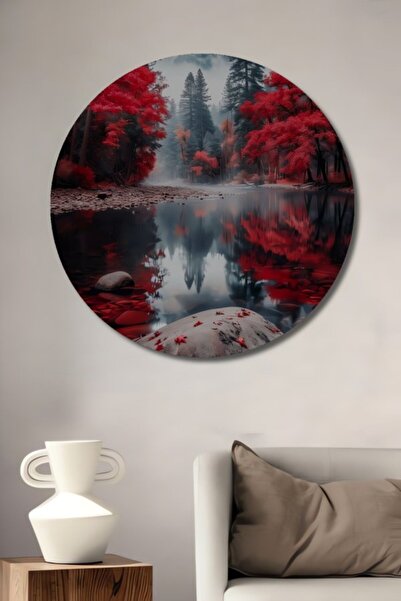 Teona Ahşap Στρογγυλό διακοσμητικό ξύλινο τραπέζι με ελαιογραφία με θέμα το κ...