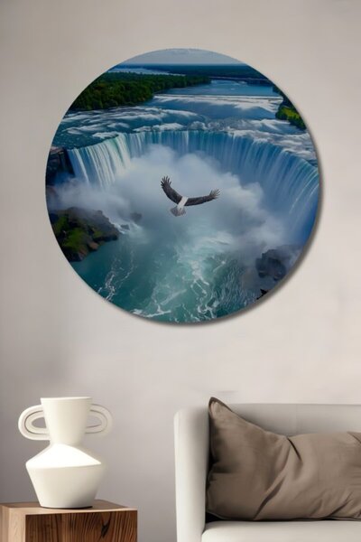 Teona Ahşap Στρογγυλό Ξύλινο Πίνακα με Σκηνικό Καταρράκτη με Φτερά Αετού και ...