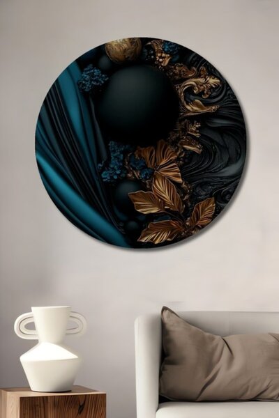 Teona Ahşap Στρογγυλά χρυσά φύλλα και μπλε ξύλινο διακοσμητικό τραπέζι, Σπίτι...