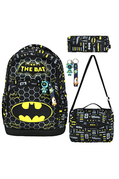 Bodmar Çanta Since 2023 Bat Patterned Triple Children's Primary School Bag Se...