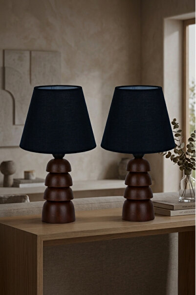 Lambazade Verzade Model Brown Wooden Body 2-Piece Black Headboard Lampshade